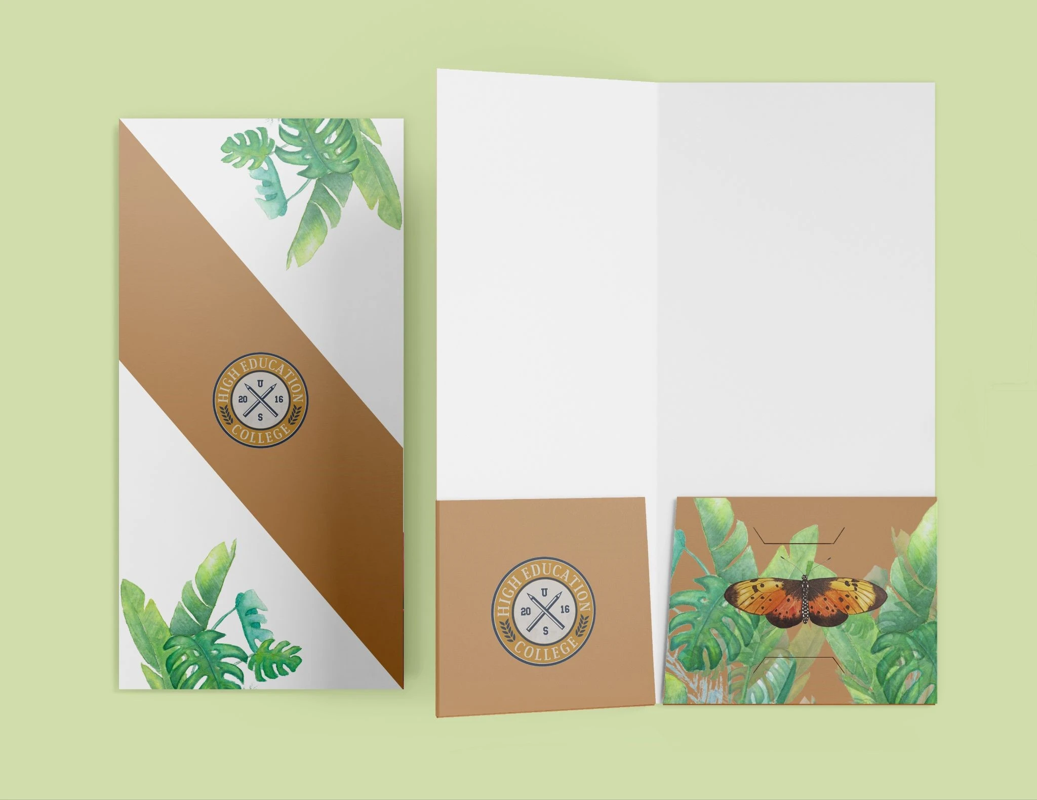 Two pocket folders with full color printing and glossy lamination for bright look